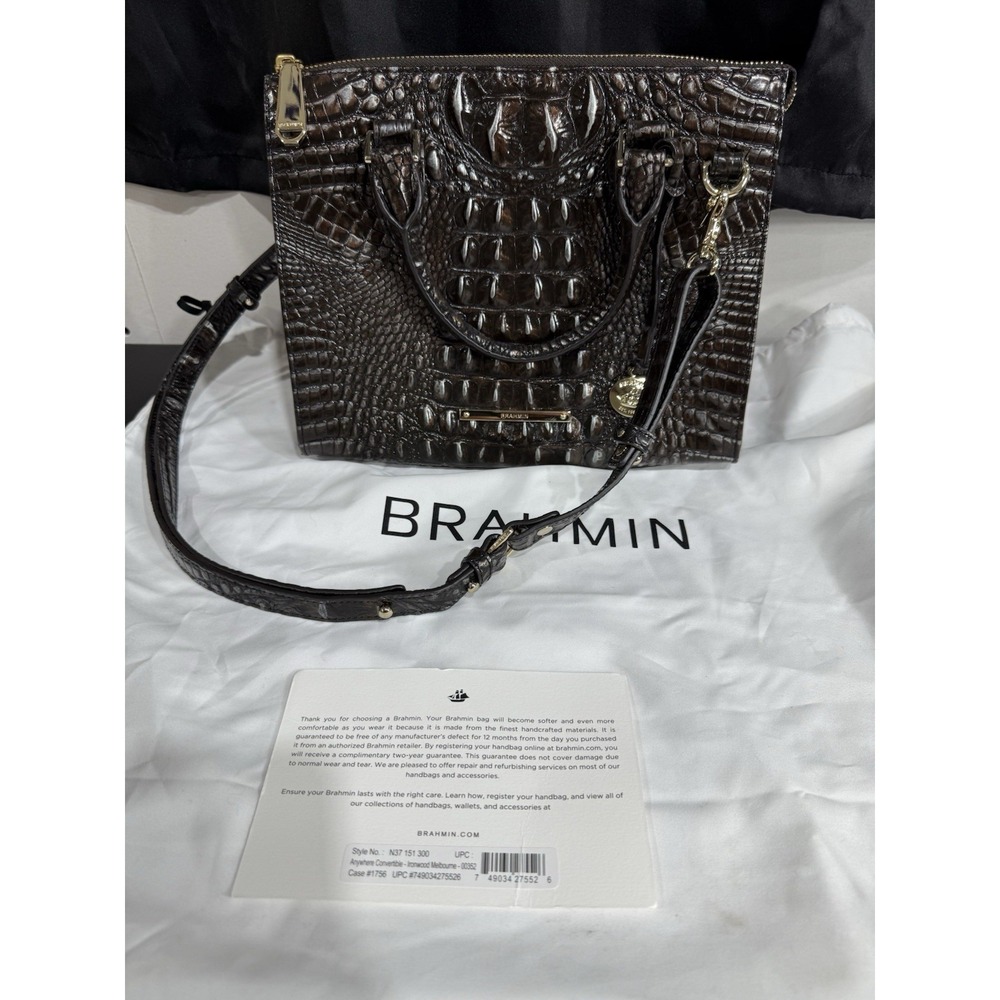 BRAHMIN Anywhere Convertible Satchel Ironwood Melbourne Leather Handbag
